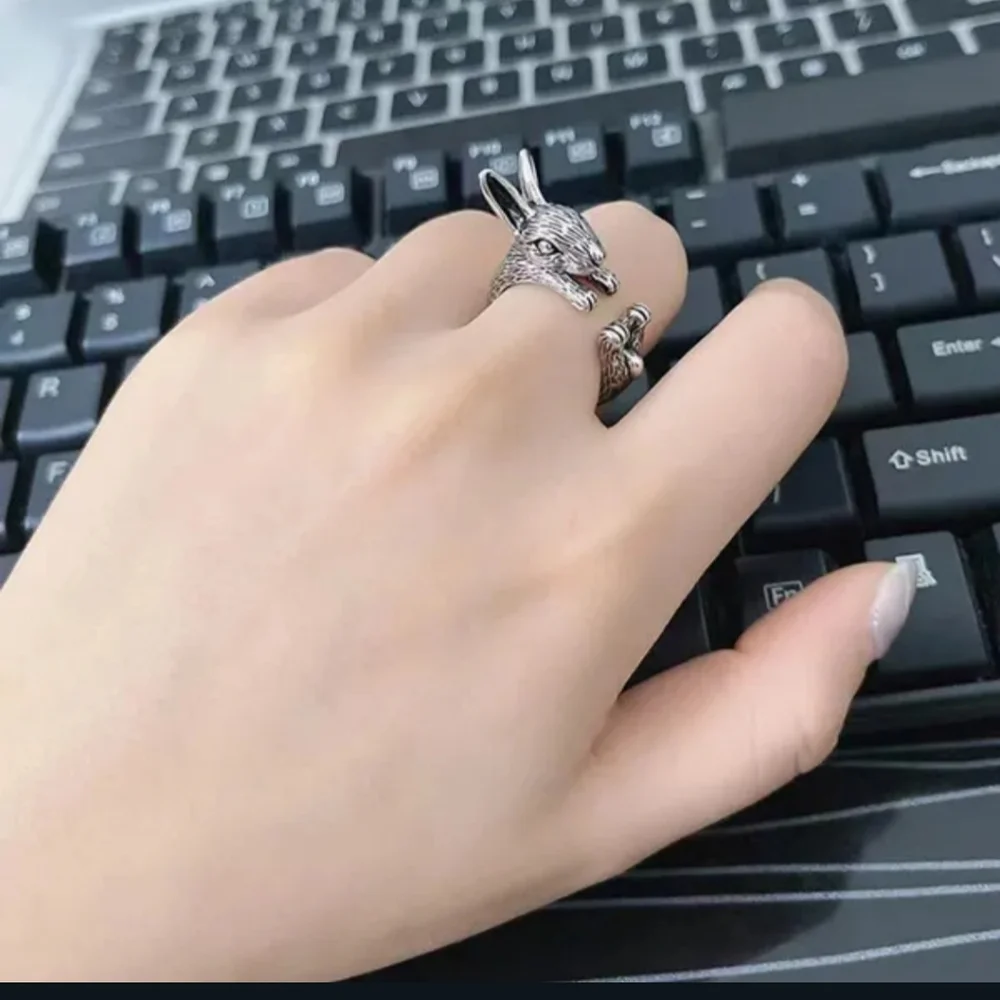 NWT Cute Silver Bunny Rabbit Wrap Around Adjustable Ring!